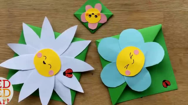 幼儿手工折纸,diy可爱的花朵书签