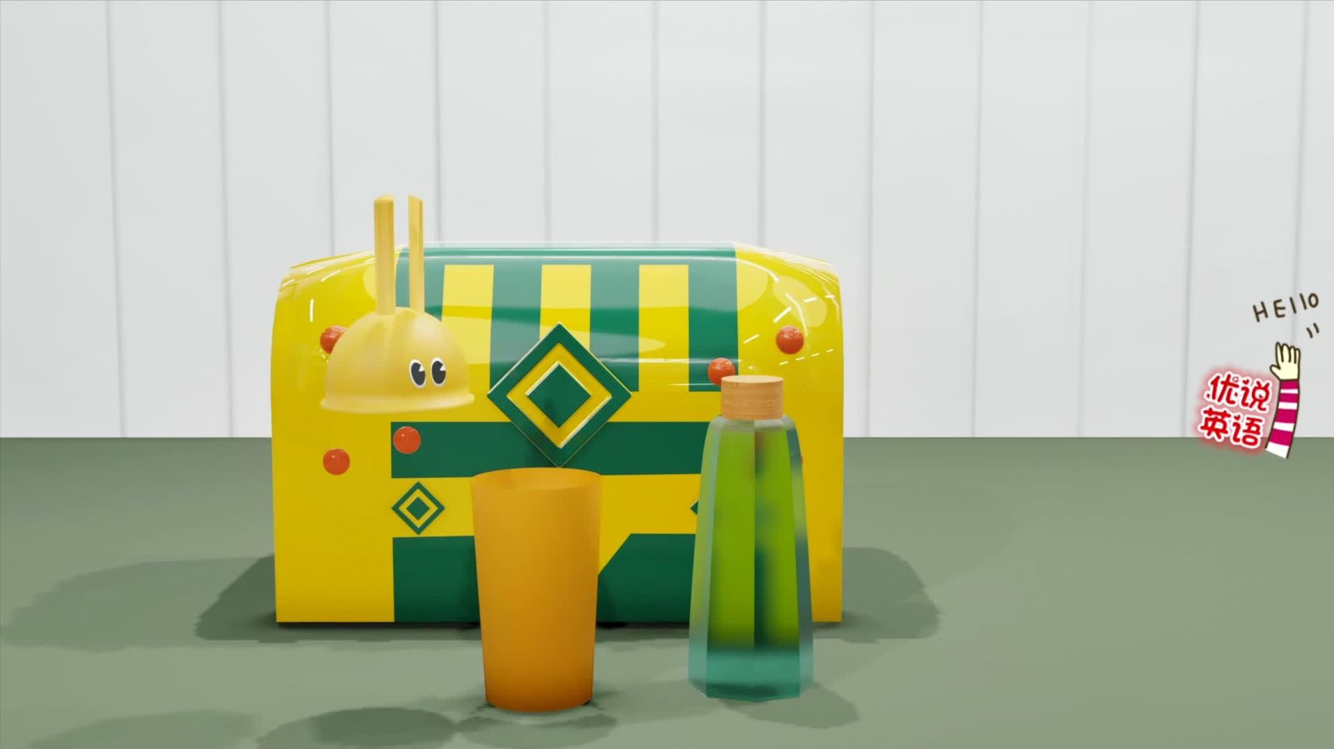 化妆收纳兔子杯的钻石玻璃瓶宝箱,原创动画英语启蒙宝宝练口语